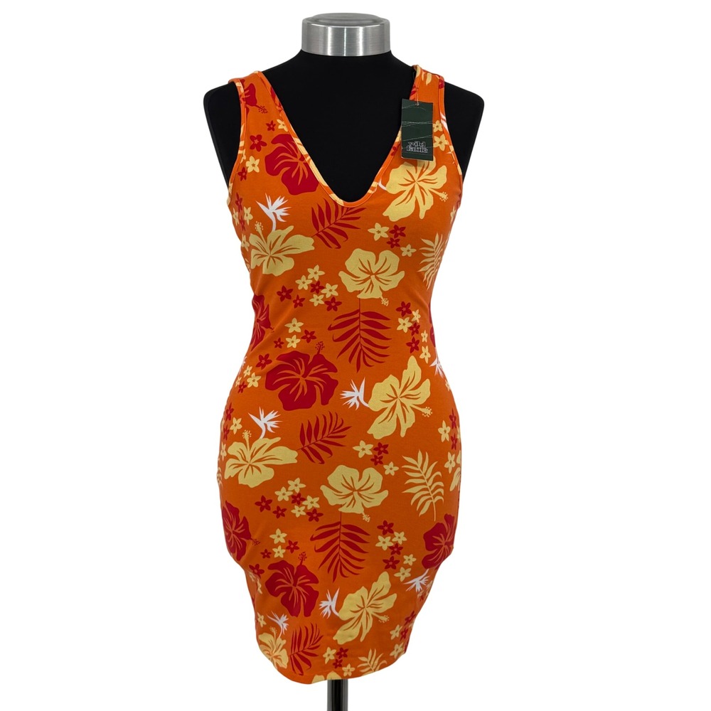 Wild Fable Orange Tropical Hibiscus Floral Mini Dress Sleeveless Size Medium